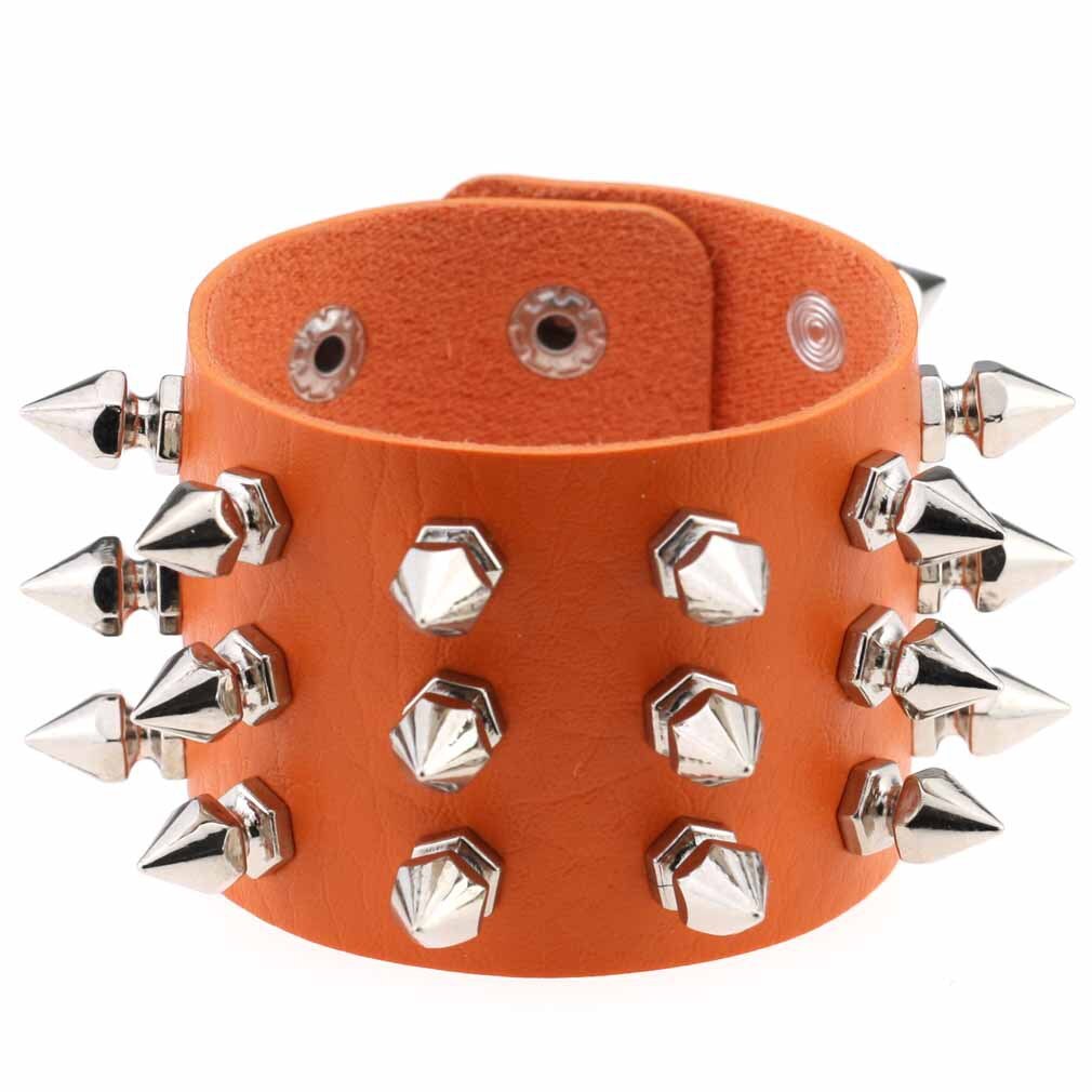 Boho Emo Spike bransoletka sztuczna skóra Punk bransoletki dla kobiet mężczyzn biżuteria Goth dziewczyna chłopiec mankiet Bangle Studded Halloween nadgarstek: P136 Orange