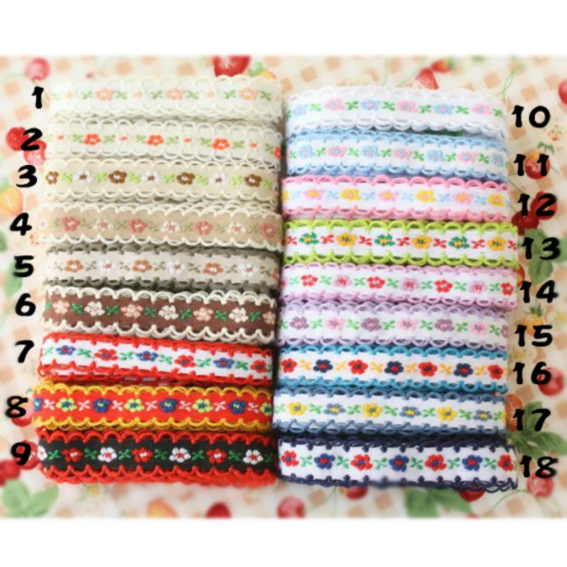 1/2 "  in 12mm 20 yard/lots enkel ansikte blomma jacquard vävt band 18 färger små öron spets