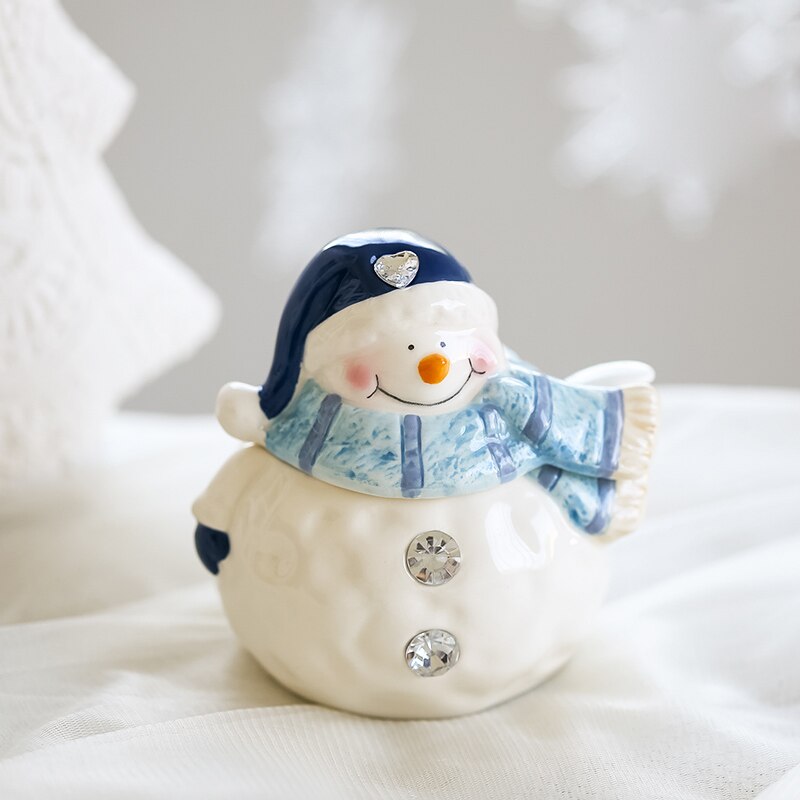 Bol à salade céramique mignon bonhomme de neige | Assiettes à manger, bol à salade artisanat assiette à Snack, bouilloire pot de rangement, assiette d'assaisonnement, vaisselle de noël: G  10.8x8.7x10cm