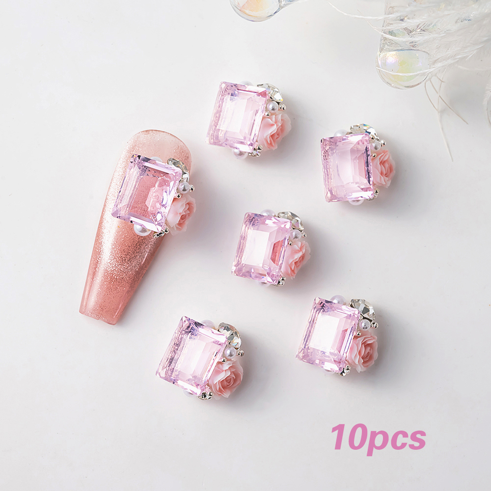 Ijs Transparant Roze Blauwe Nagel Steentjes Stapel Edelstenen 10 Stuks Sprankelende Diamant Kristal Nagel Bedels Ovale Rechthoekige Steentjes: Beige