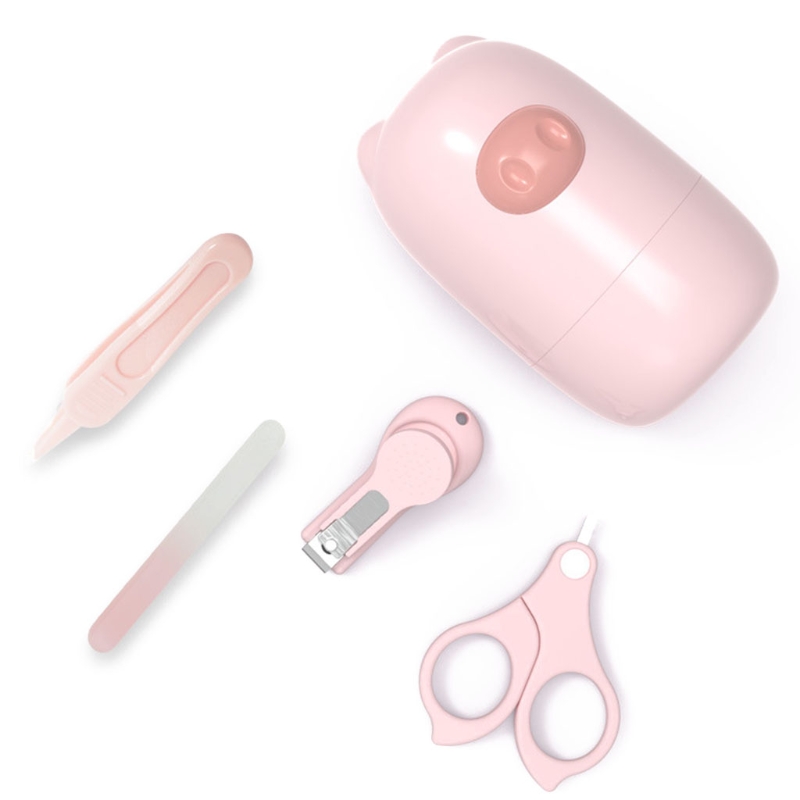 Baby Nagelknipper 4-In-1 Safe Baby Nail Kit Met Leuke Cartoon Case Nagelknipper Schaar Pincet baby Nail File Set: Pink