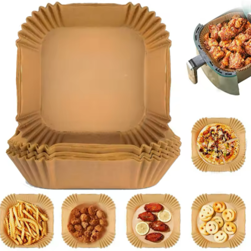 50Pcs Disposable Air Fryer Paper Oil Absorbing And Anti Oil Paper Tray Non Stick Baking Pad Large Toughness Square