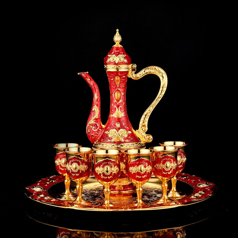 Ensemble de bouteilles de vin style palais rétro européen, 1 ensemble, fournitures de maison, de mariage, de , ensemble de flacons de hanche en métal, ornements, de noël: 1