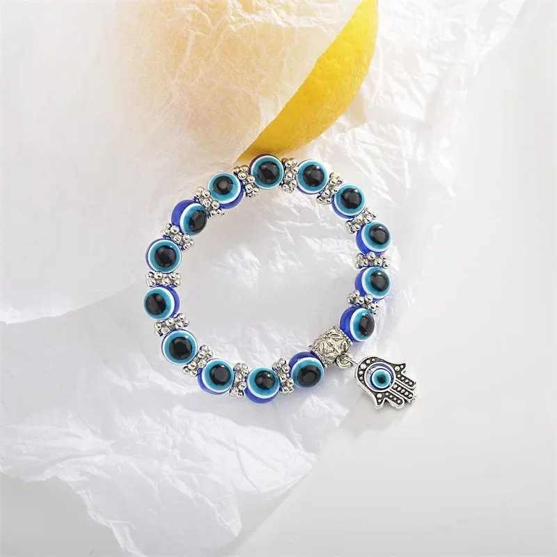 Pulsera Vintage de mal de ojo azul para mujer, amuleto de la suerte de los deseos, pulsera de mano de Fátima, pavo de la suerte, colorida, Simple, de , 2 uds.