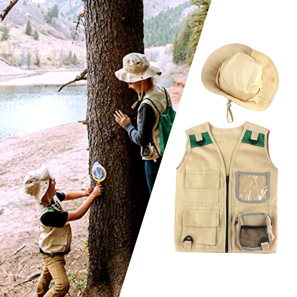 Cargo Vest &amp; Hat Set escursionismo Outdoor Explorer gioco di ruolo Party Cosplay Unisex