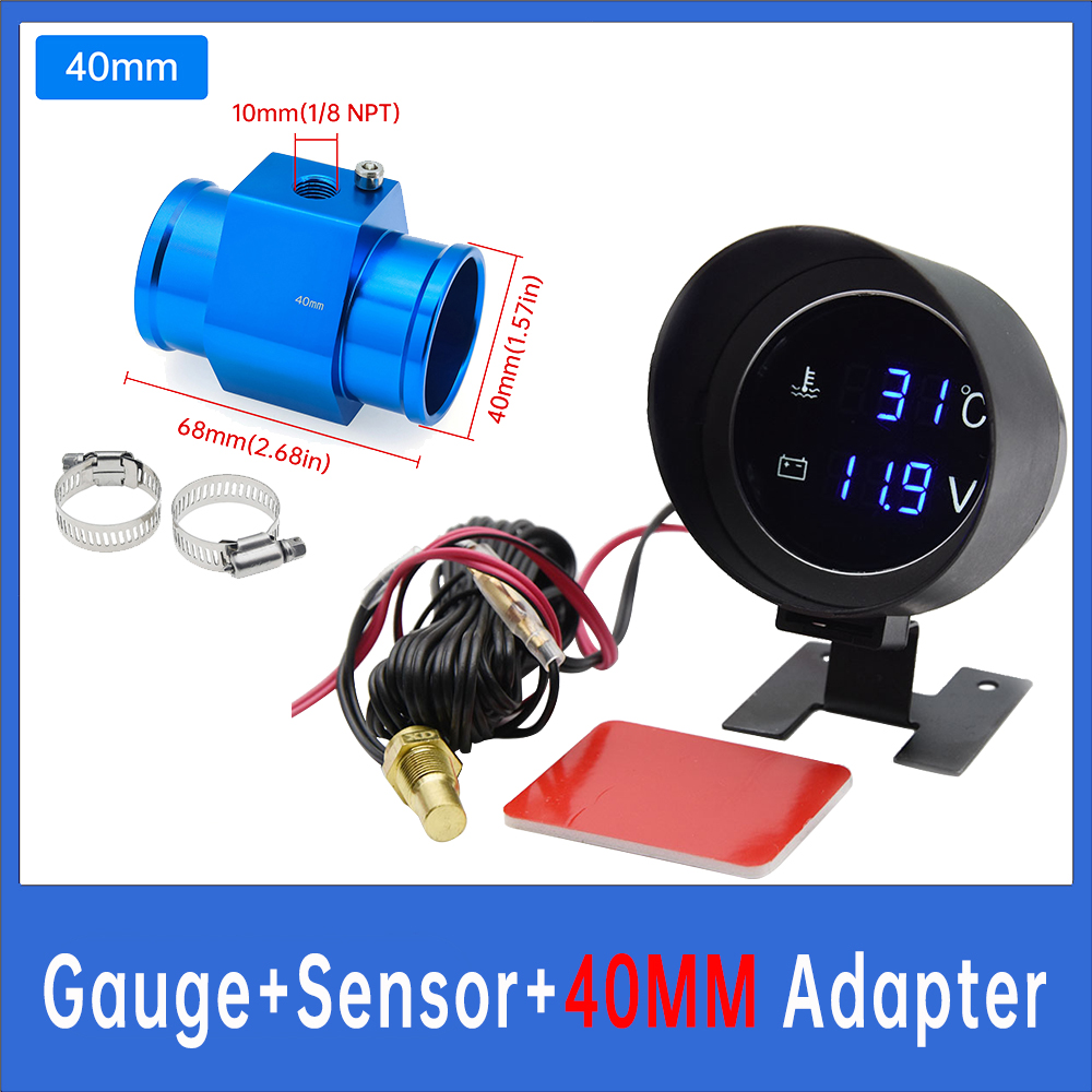 Car Water Temperature Gauge + Voltmeter With Water Temperature Sensor 2 in 1 LCD Car Digital Horizontal 12v 24v Accessories: Orange