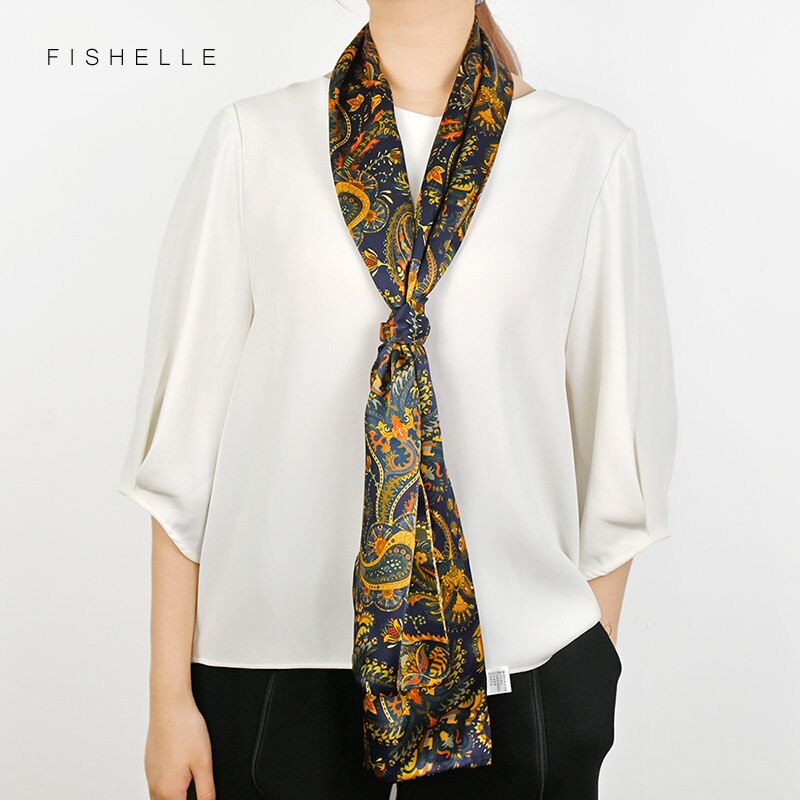 retrò blu Marina Militare anacardi donna sciarpe di seta strette su dovuto lati fazzoletto da collo in seta naturale fascia collo lungo sciarpa fascia per signora