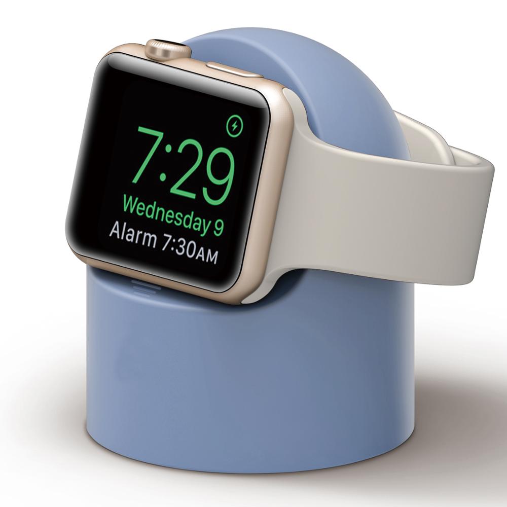 Holder til apple ur serie 6 5 4 3 2 1 se stand watchos natbord holder silikone hjemmeladestation til ur moderne: Lyseblå