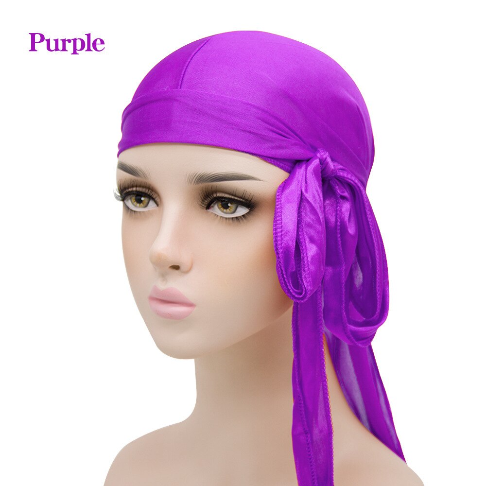UK STOCK Unisex Men Womens Bandana Doo Durag Headwear Long Tail Soft Silk Pirate Cap Wrap outdoor cycling Durag beanie Adult Hat: Purple