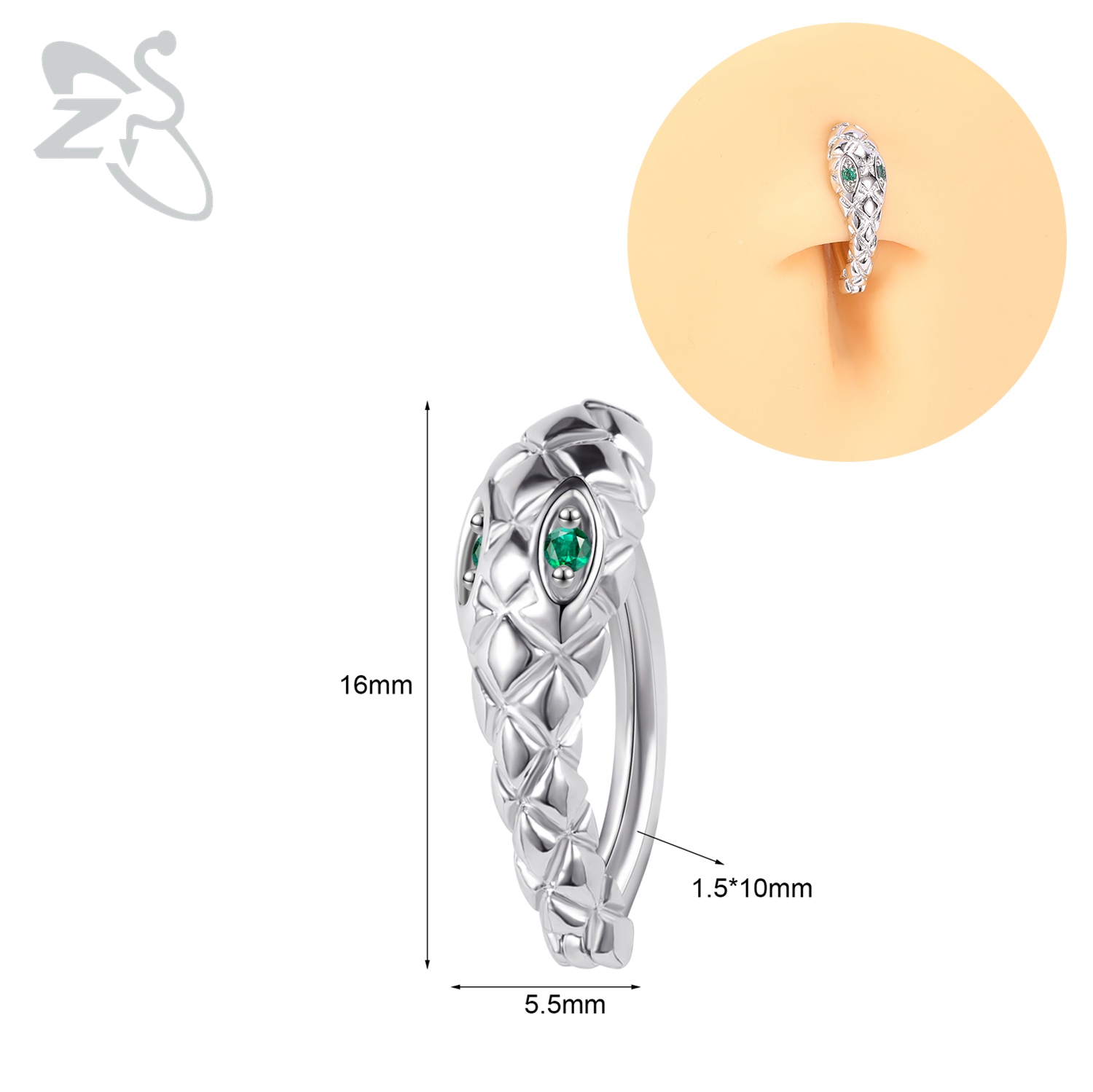 ZS 1 PC Leuke Vlinder Buik Navel Ring CZ Crystal Navelpiercings Bloem Snake Reverse Gebogen Navel Barbell Lichaam sieraden: Blue Zinc Plated