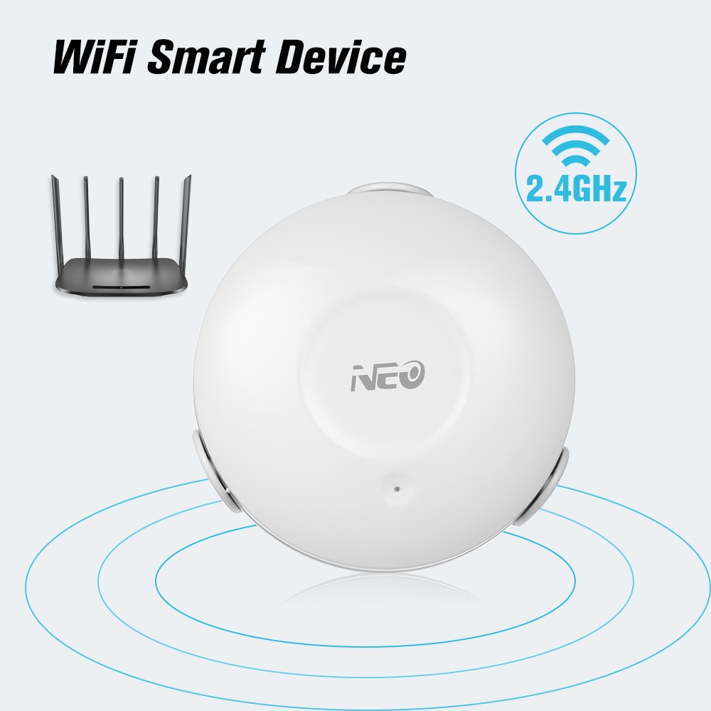 Neo smart wifi vandoversvømmelsessensor wifi vandlækagedetektor app notifikation advarer vandsensor alarm lækagealarm hjemmesikkerhed