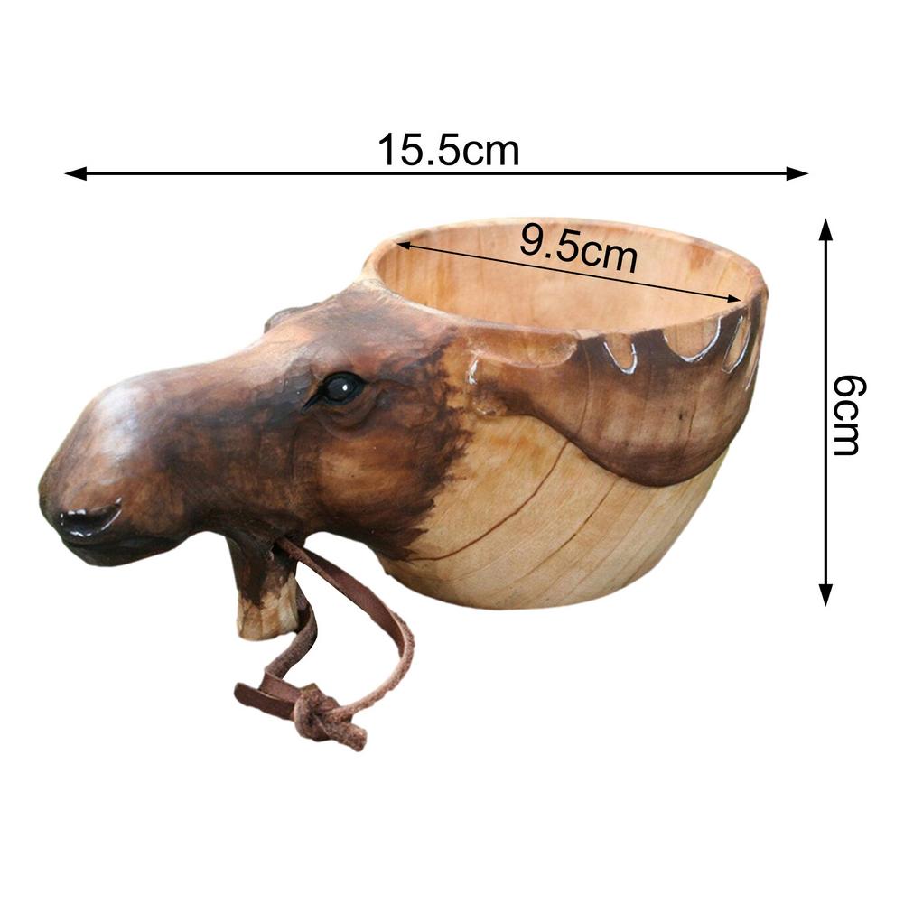 Holz Becher Hand Geschnitzte Ebene Kopf Tasse Fuchs Wolf Wildschwein Ebene Kopf Griff Wasser Tasse Tragbare Camping Kaffee Tassen mit Schlüsselband