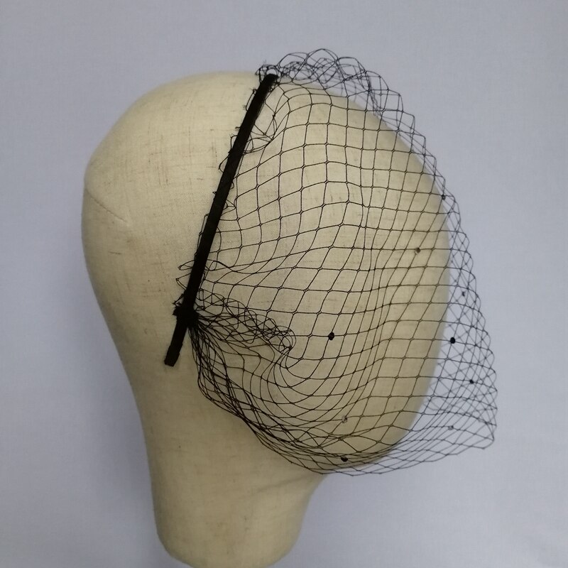 2 fasce per capelli con velo in rete bianca e nera, stile retrò, velo