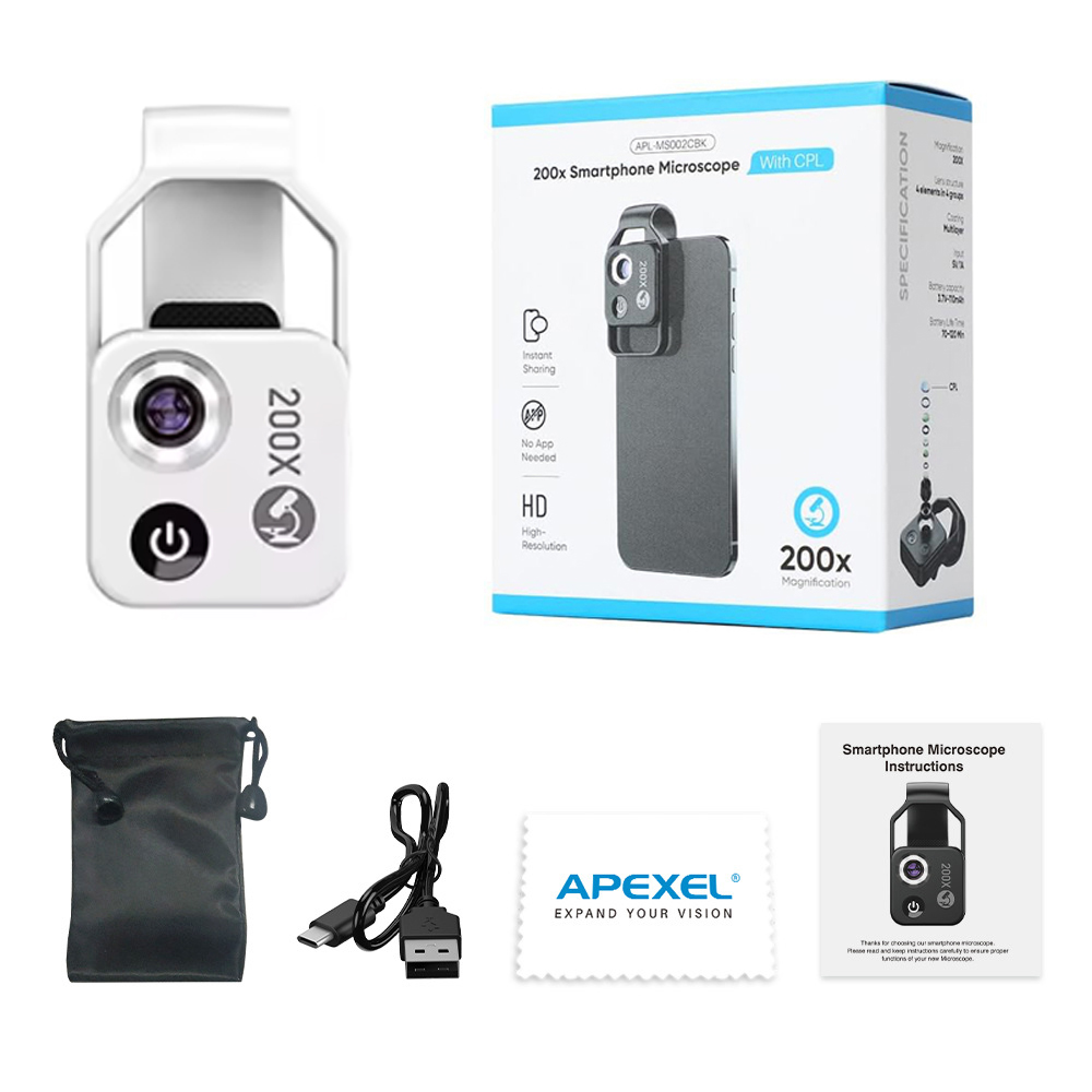 200X Phone Mini Pocket Microscope w/ LED Light/Universal Clip,Nano Zoom Digital Microscope Camera,Microworld for Kids Adults: Red