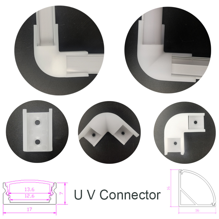 5 pces u v estilo em forma de perfil de alumínio conector de suporte de luz de barra led 90/180 graus para lâmpada de armário de barra de tira led