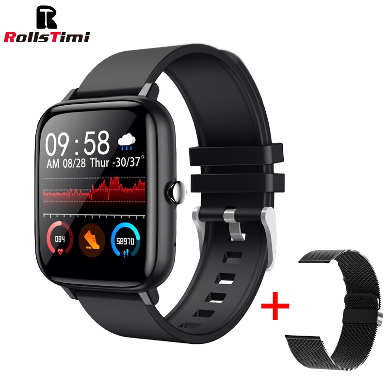 Rollstimi Smart Watch Men Bluetooth Answer Call Full Touch Dialing Fitness Tracker Waterproof Smartwatch Ladies Sports wristband: Black JW