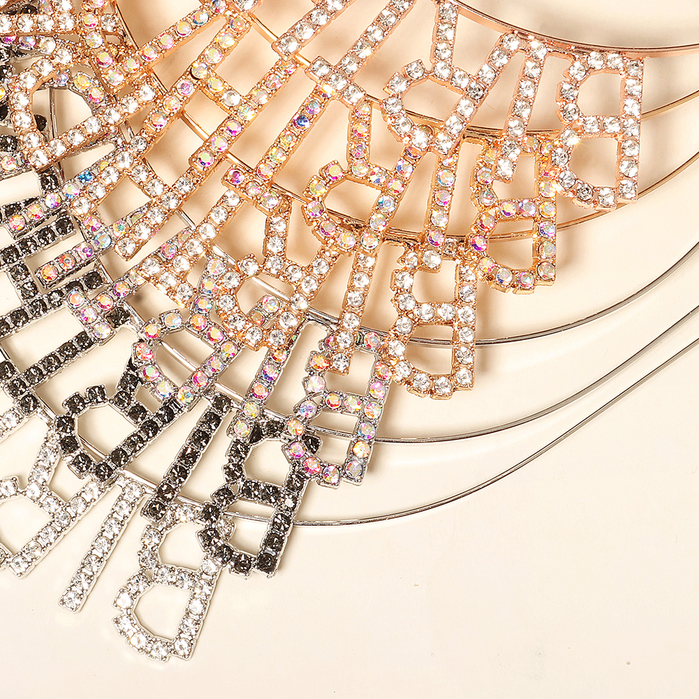 Diadema de feliz cumpleaños con letras en inglés y diamantes de imitación brillantes para mujer, Material de aleación de Zinc, joyería de , accesorio Popular para el cabello