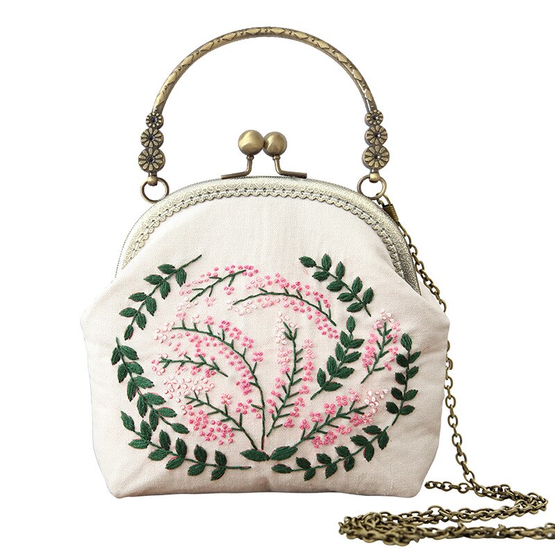 3D DIY Ribbon Embroidery Bag Set, Needlework Kits Cross Stitch Chain Bag with Hoop,Handmade Swing Purse Wallet: 11