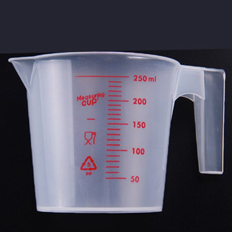 Taza medidora de plástico con mango de 250ML, herramientas de medición para hornear, azúcar, café, cocina, novedad