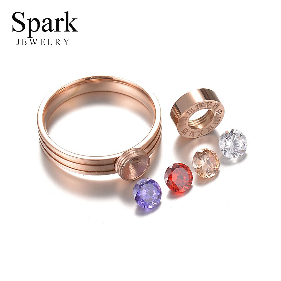 SPARK Luxury Jewelry Engraving Numberal CZ Stone Ring Stainless Steel Exchangeble Crystal Ring Women Engagement Bijoux