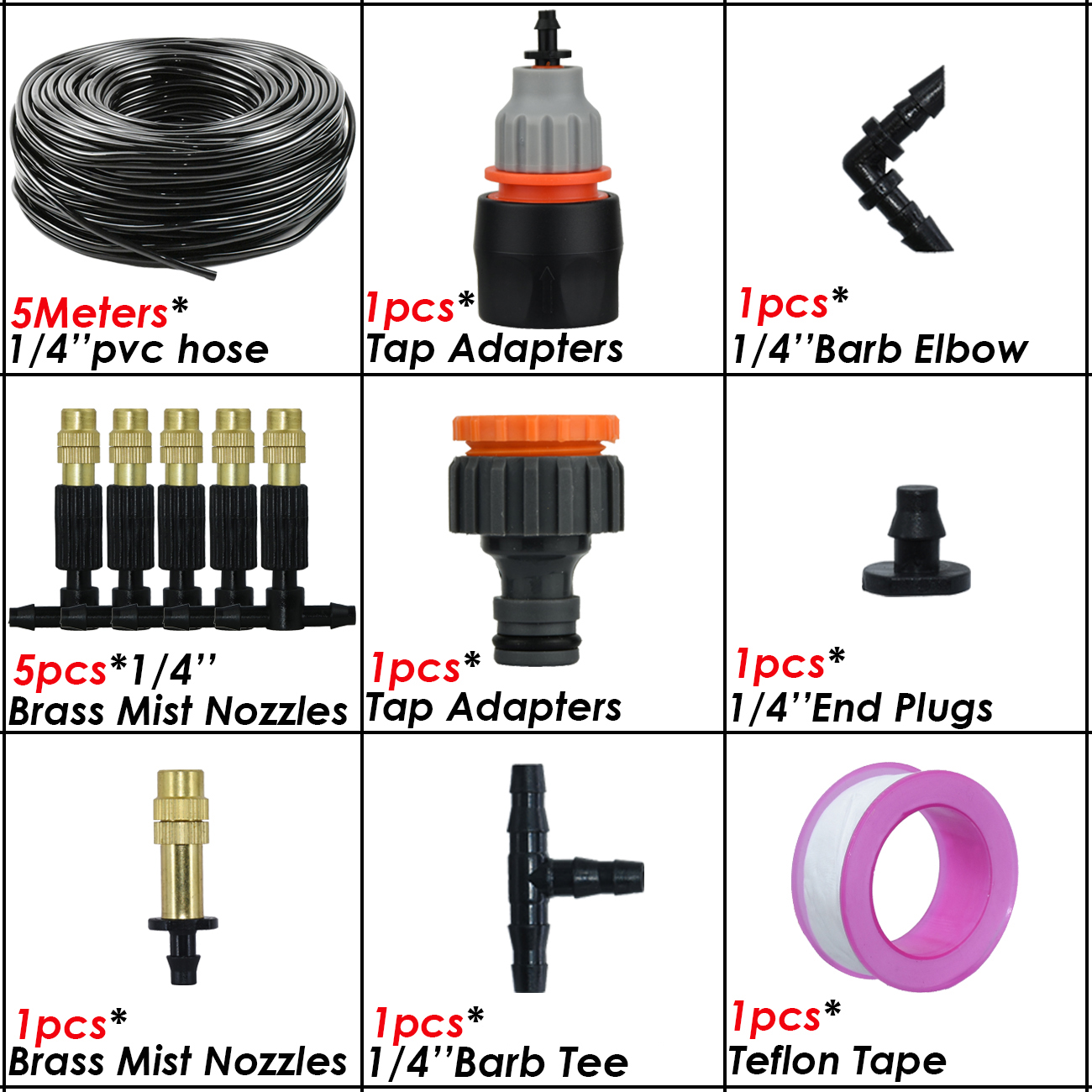 5M-50M Garden Misting Cooling System 1/4'' Drip Irrigation Outdoor Watering Brass Atomizer Nozzles 4/7mm Hose Greenhouse Parasol: WHITE