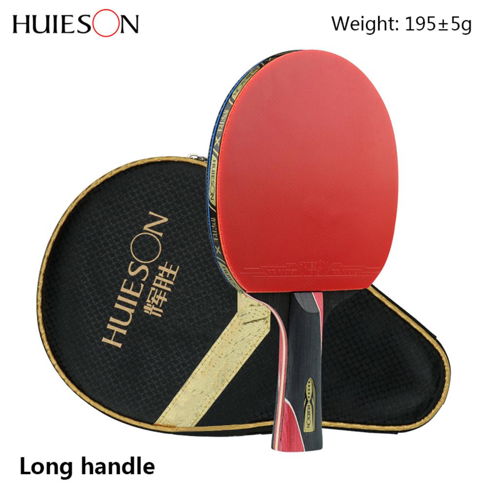 Huieson 5 Star Carbon Fiber Tafeltennis Racket Dubbele Puistjes-In Rubber Pingpong Racket Carbon Enkele &amp; Racket Cover lange/Korte: Long handle