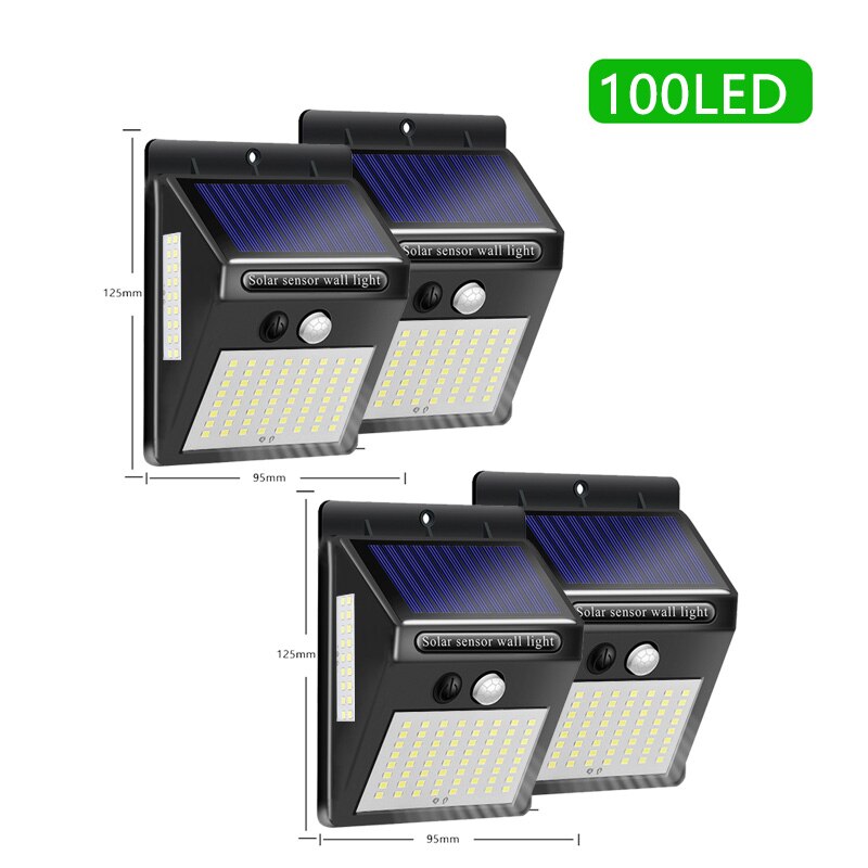 144/100 ah CONDOTTO LA Luce Solare Esterna Solare Della Lampada PIR Sensore di Movimento Ad Energia Solare Luce Del suola IP65 di attraverso Impermeabile Della Parete del portato per il Giardino: 100 LED 4 pezzi