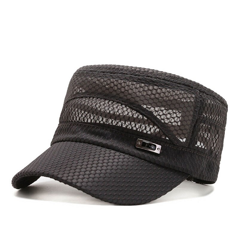 Mens Flat Top Mesh Peaked Cap Stylish Beret Baseball Caps Summer Breathable Mesh Army Cap Adjustable Light Sun Visor Hats: Dark Grey