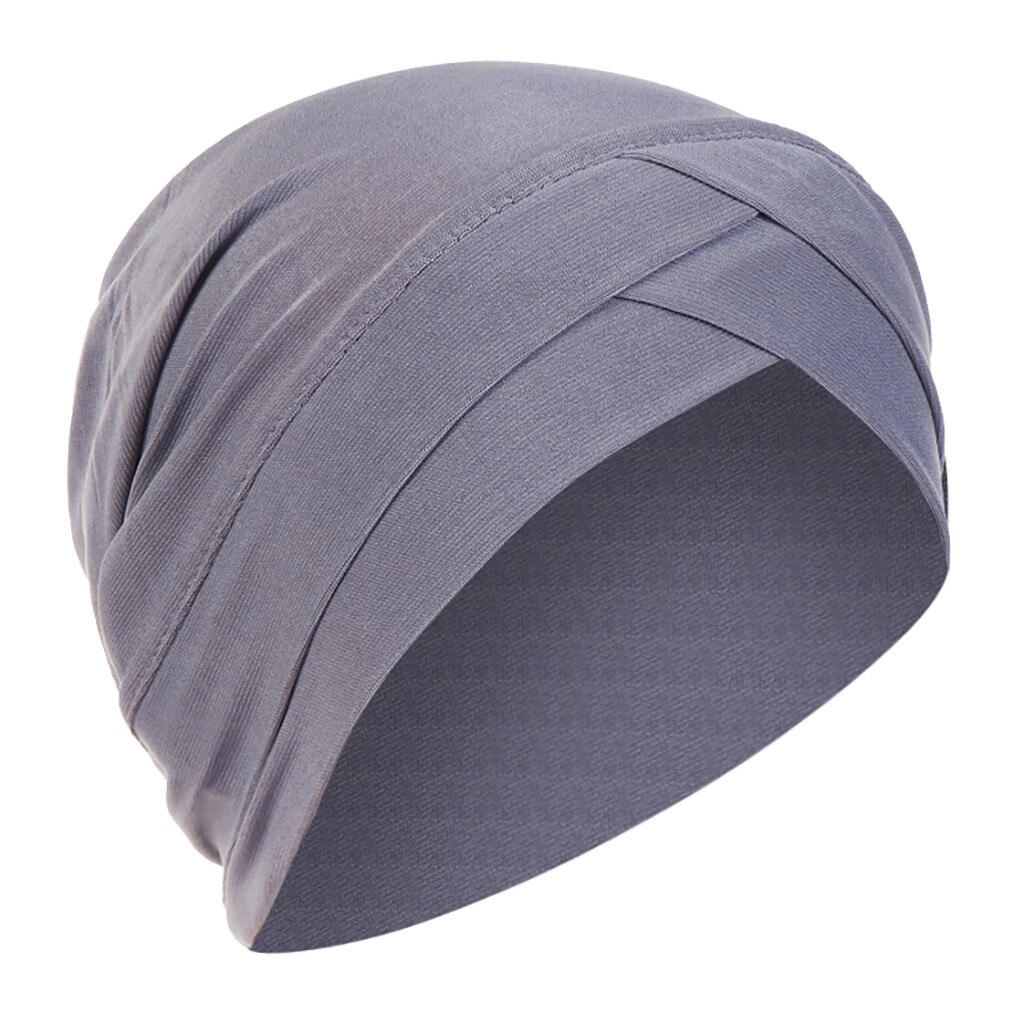 Women Solid India Hat Muslim Ruffle Cancer Chemo Beanie Turban Wrap Scarf Cap Ruffle Femme Scarf Cap Islamic Head Cover Hair: Gray 
