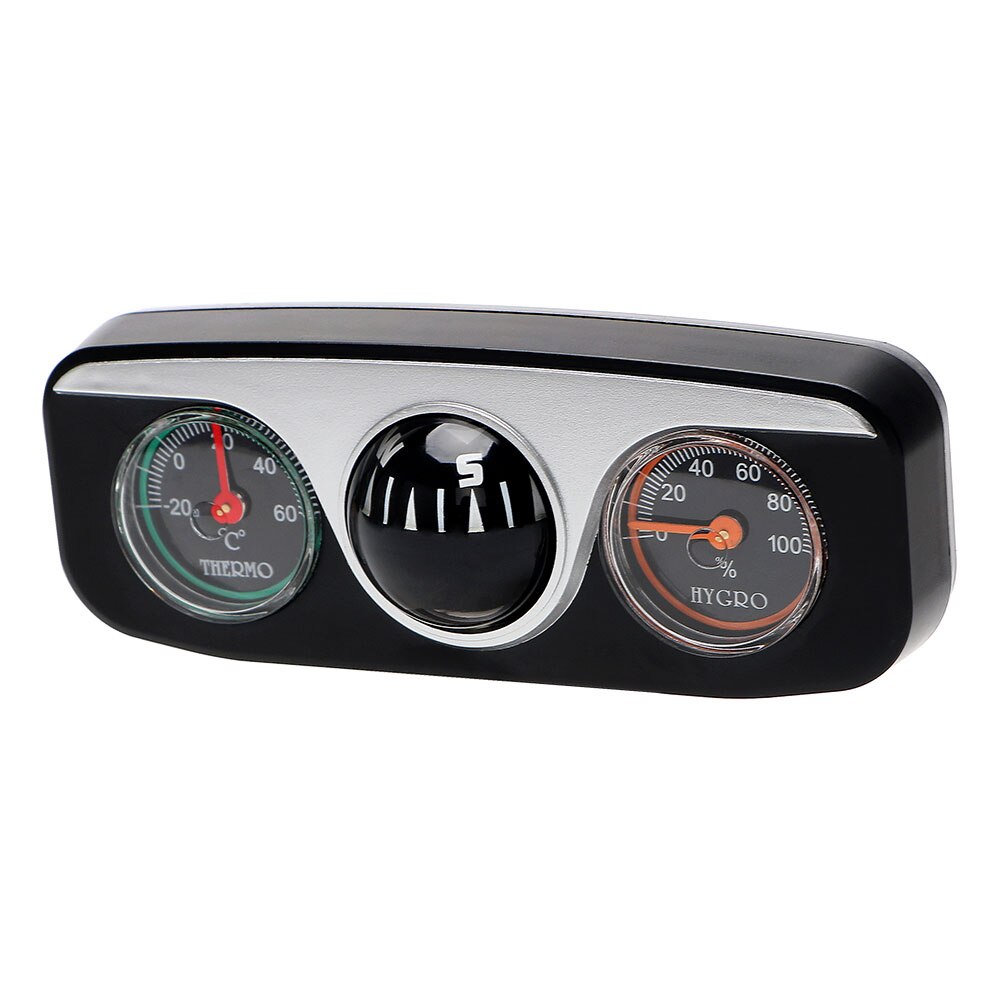 Vehemo 3in1 Compass Car Hygrometer Car Thermometer Ornaments Car Guide Ball Auto Outdoor Mini Camping