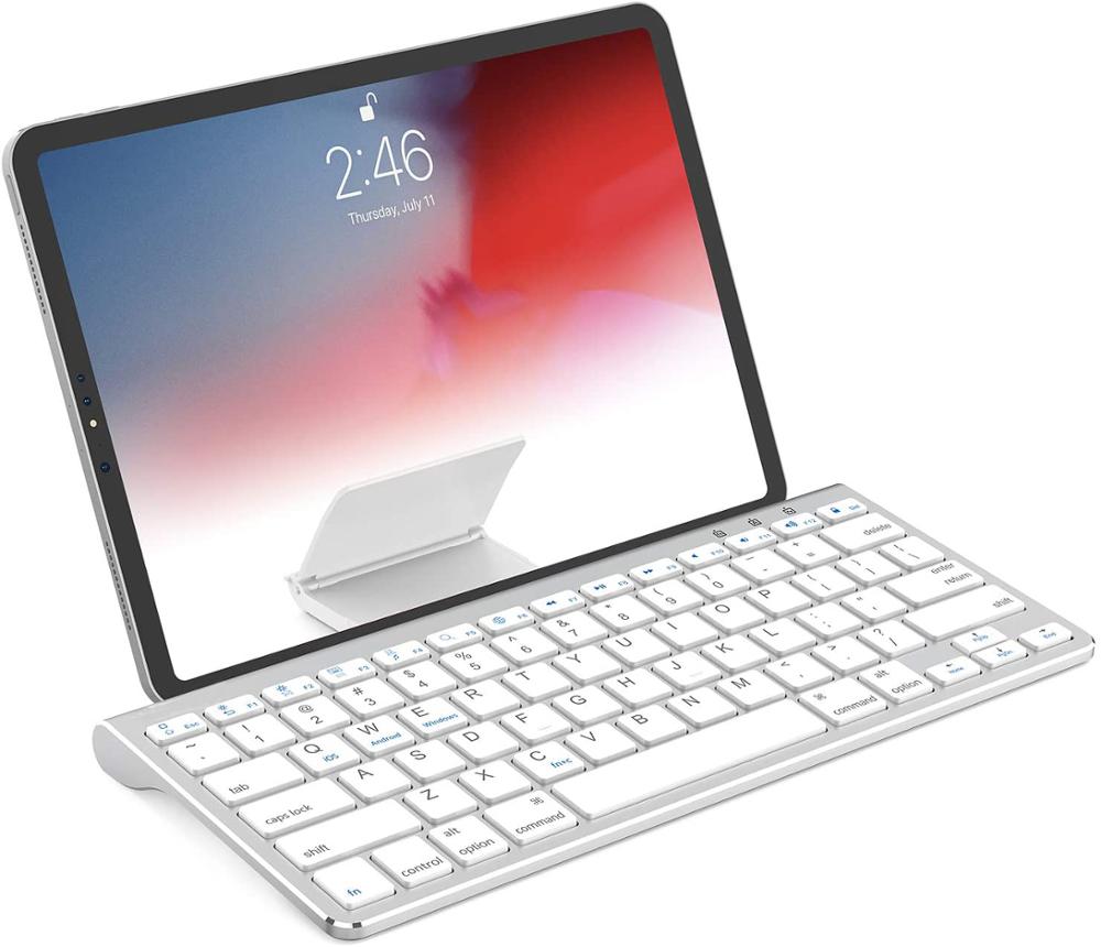 Wireless Bluetooth Keyboard with Sliding Stand Compatible with Apple iPad iPhone Samsung Android Windows Tablets Phones Keyboard
