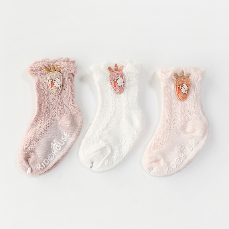 Sommer 3 stk/sæt baby dreng pige sokker bomuld småbørn mesh skridsikker strømpe tegnefilm børn nyfødt gulv sokker spædbørn tilbehør: Sort / S   0-1 år