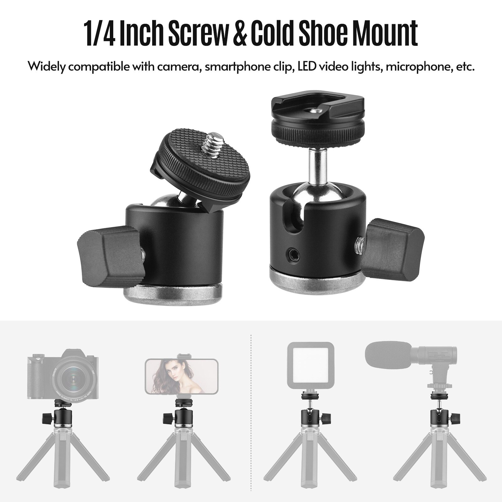 2-In-1 Mini Ball Head 360 ° Draaibare Bal Hoofd Met 1/4 Schroef Koude Shoe Mount Voor camera Smartphone Houder Statief Video Licht