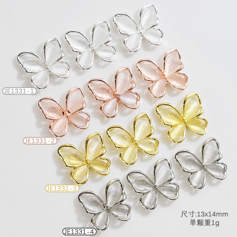 10Pcs Siver White Crystal Butterfly Nail Charms 3D Hollow Cat's Eye Alloy Zircon Nail Gems Luxury Diamond Butterfly Nail Charms