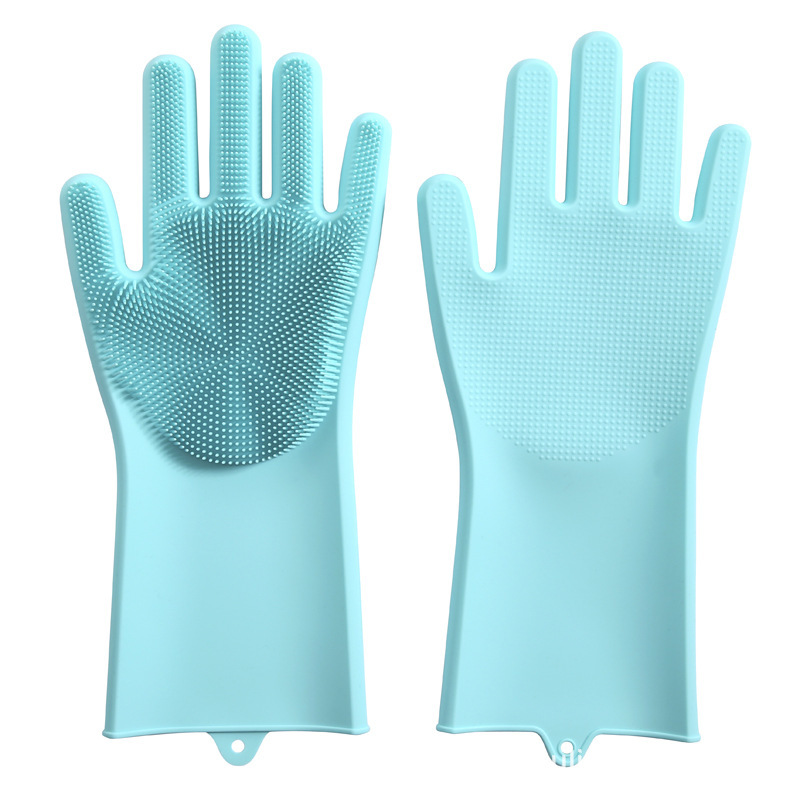 1 par magiske silikone opvask handsker let husholdning gummi skrubbe handsker køkken rengøringsværktøj: Blå