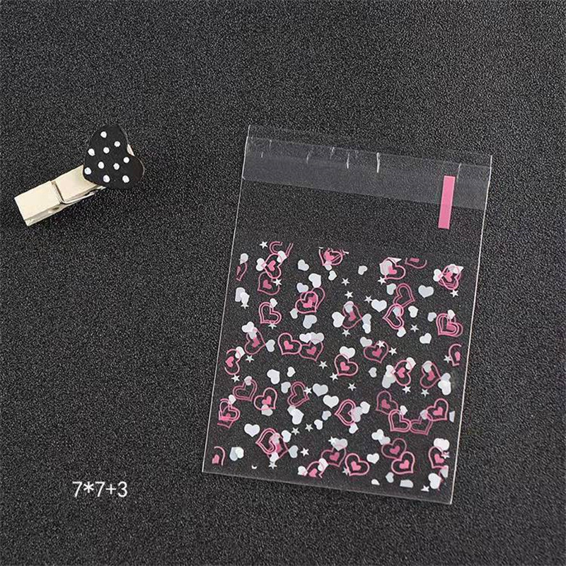 100 Uds 7x7/10x10cm bolsa de plástico para violonchelo con forma de corazón bolsa autosellante para DIY dulces galletas Snack paquete para hornear decoración pequeñas empresas