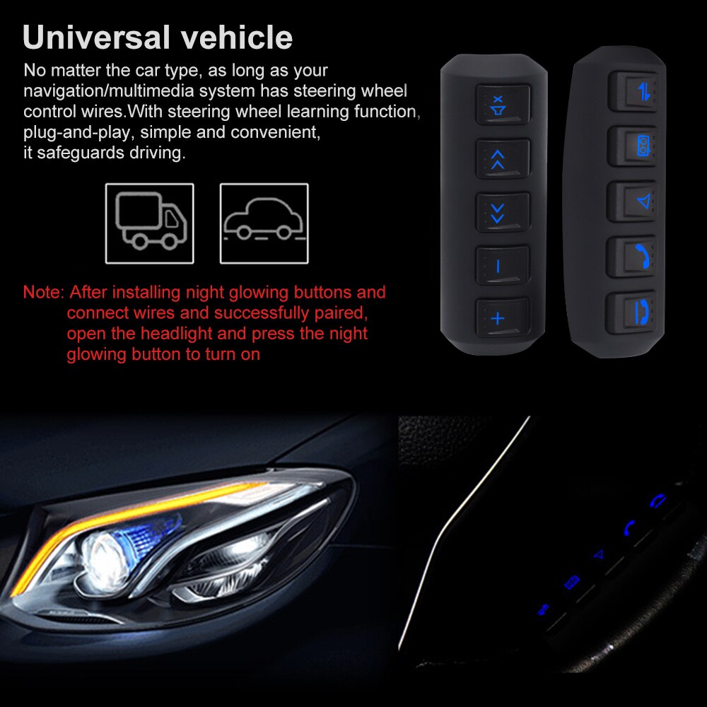 Télécommande universelle pour volant de voiture, 2 pièces, 10 touches, musique, DVD, Navigation GPS, Radio, sans fil, boutons de télécommande