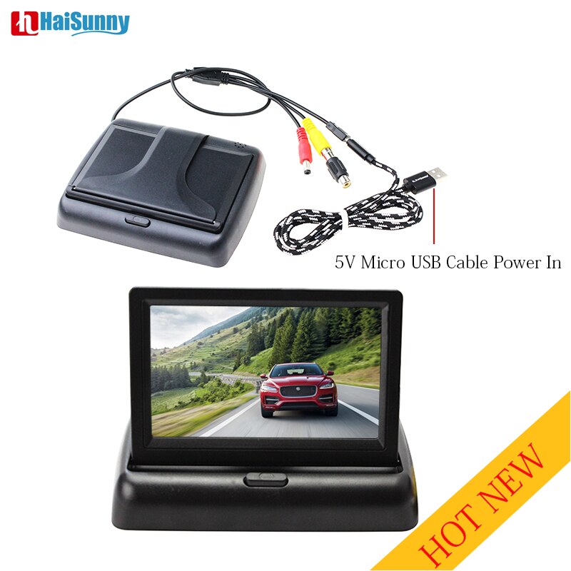 USB Auto Monitor 4.3 Inch Opvouwbare Auto Parking Reverse Rear view Monitor 5 V Power Door Micro USB Charger datakabel