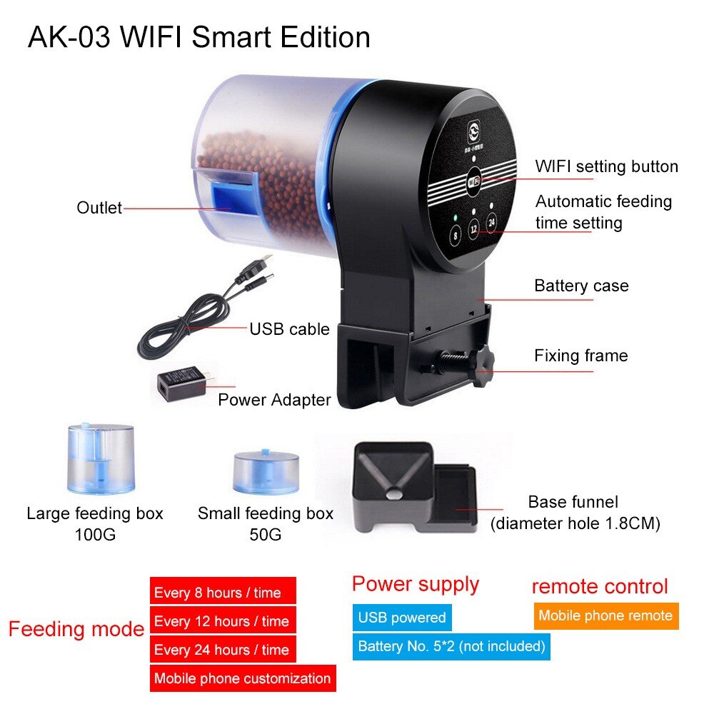 Visvoeder wifi programmeerbaar aquarium automatische visvoer dispenser voor aquarium elektronische timer voederautomaat 3 maaltijden: Ak -03