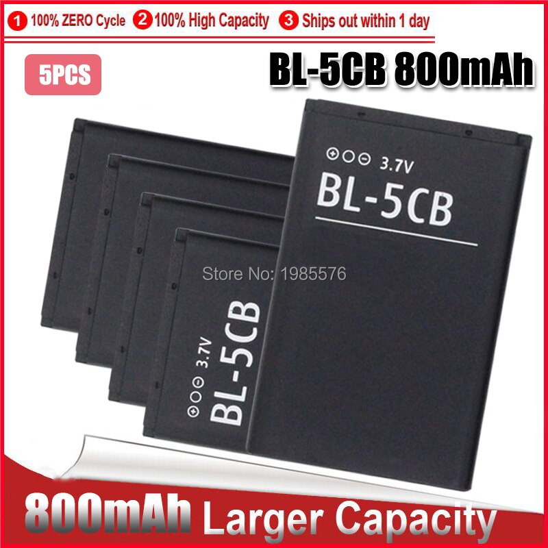 1-5PC de litio de la batería del teléfono BL-5CB BL5CB 3,7 V 800mAh batería BL 5CB para Nokia 3600, 3660, 6620, 6108, 3108, 2135 N91 1280: 5pcs