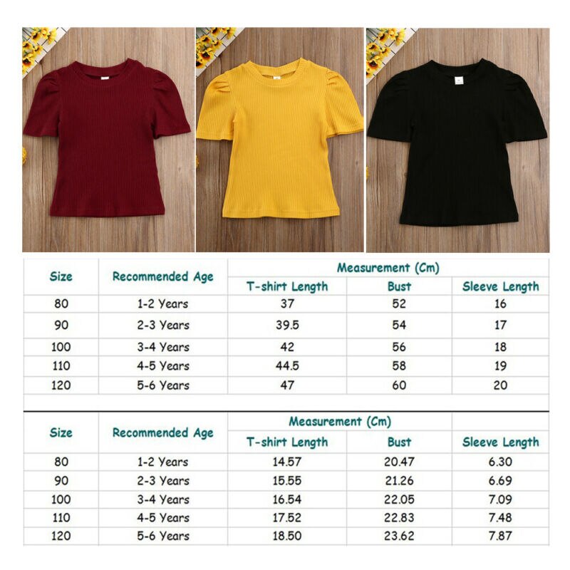 1-6 jaar Kinderen T shirts Peuter Kid Baby Girl Solid Top 100% Katoenen Shirt Effen Gebreide T-shirt gewatteerde Schouder Kleding
