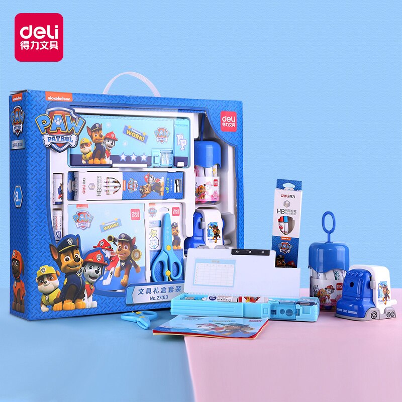 Deli 27013 Student Kinderen Briefpapier Set Grote Set Voor Kinderen Met Puntenslijper Gum Cap Krijt