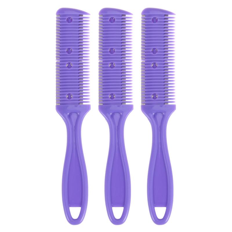 3 pièces coupe-cheveux peigne Double côté coupe de cheveux ciseaux lame en métal rasoir en plastique peigne coupe-cheveux tondeuse avec lame en acier inoxydable: Purple