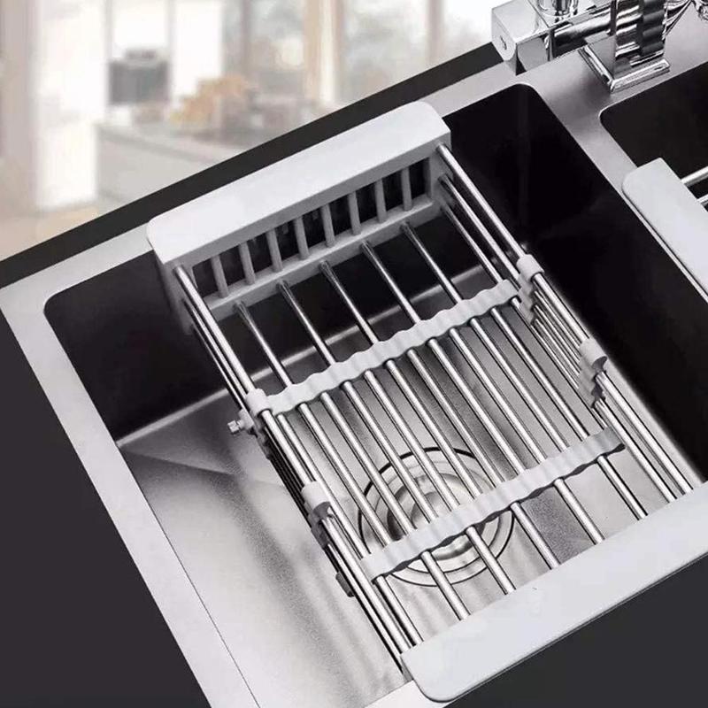 Justerbart stål fad tørrestativ teleskopisk filterkurv køkkenvask organisator drænholder køkkenudstyr værktøj