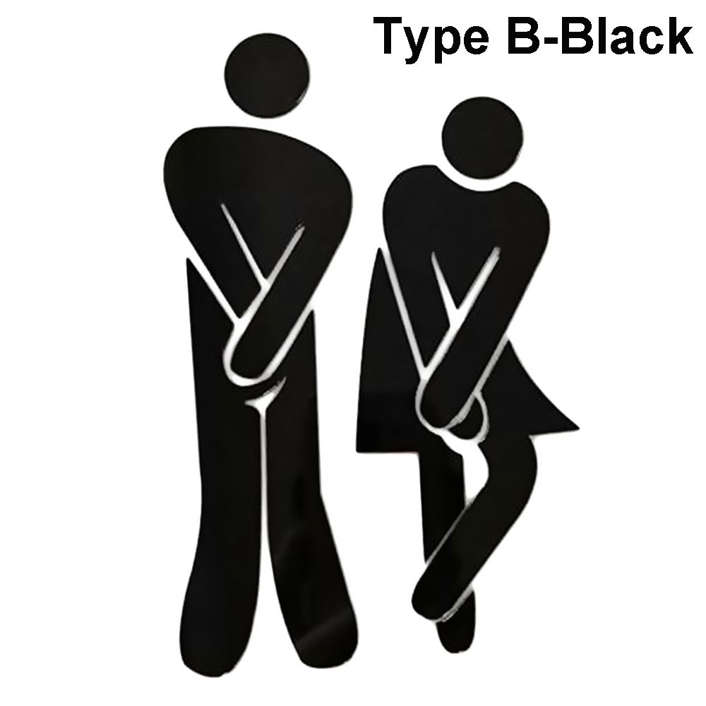 3D Muursticker Vrouw Man Spiegel Oppervlak Vinyl Decal Wc Entree Aanmelden Grappige Wc Decoratie Diy Verwijderbare Washroom Deur Poster: Black-B
