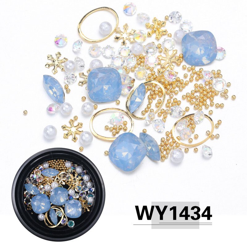 ELESSICAL Mixed Shape Opal Nail Resin Rhinestones Gems 3D Tip Drill Copper Nail Charm Beads Studs Manicure Nails Art Decorations: WY1434