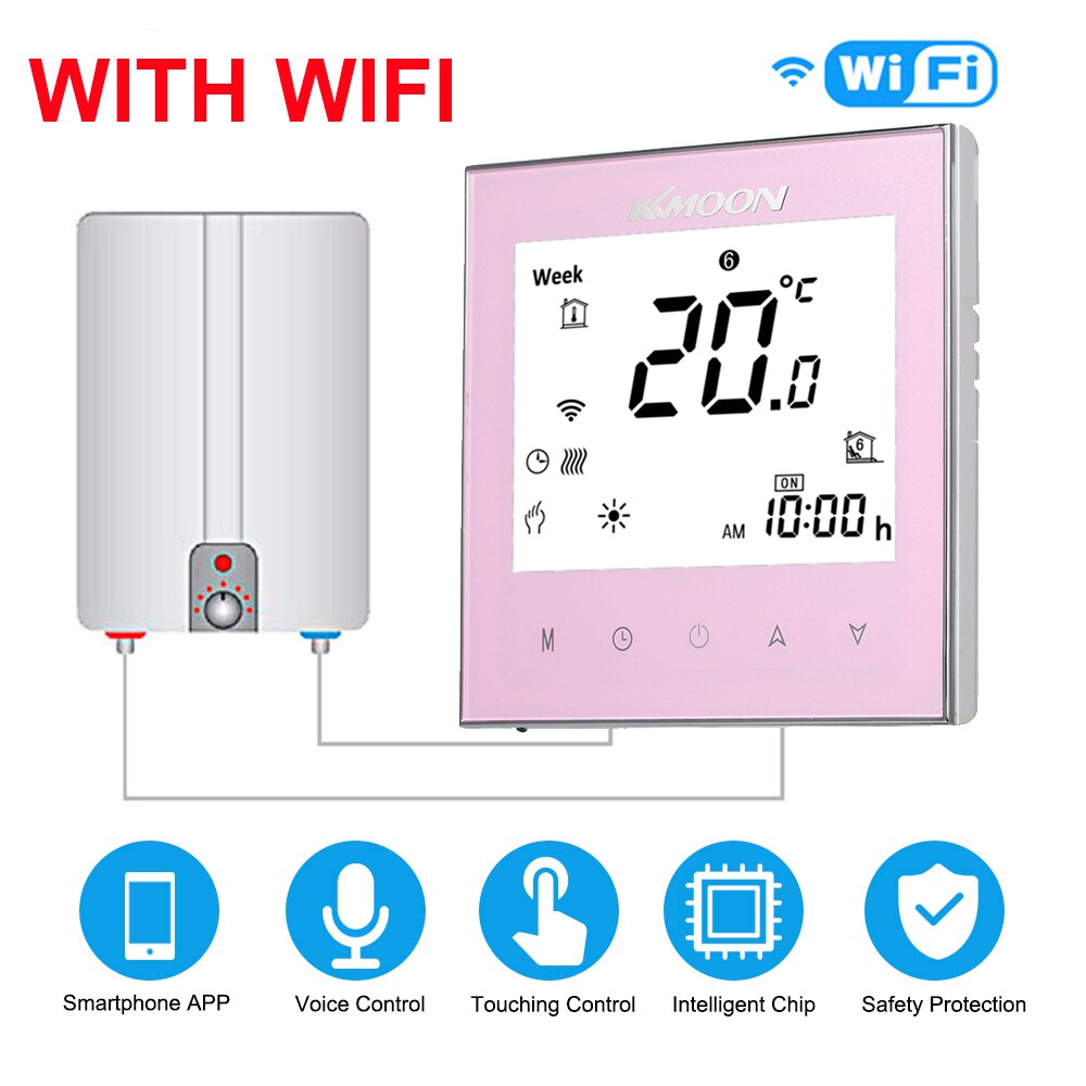 Digitale Water/Gas Boiler Verwarming Thermostaat met WiFi Connection & Voice Control Energiebesparing met Google Home/IFTTT: Pink with WiFi