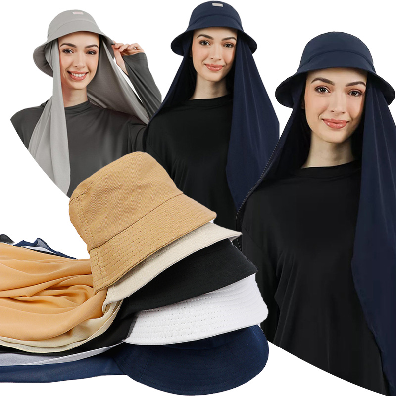 Chapeau avec Hijab en Mousseline de Soie pour Femme Musulmane, Casquette de dehors d'Été, Prêt à vitation, Hijab Instantané, Écharpe de Sauna Islamique, , E27