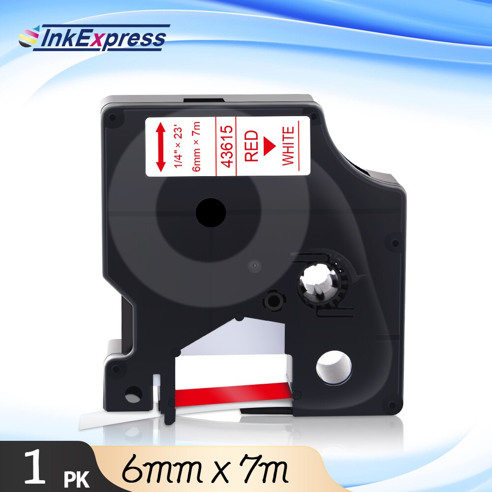 InkExpress Tape For DYMO 43613 43617 43618 43610 43614 43615 43616 Label Tape 6mm Printer Ribbon For DYMO LM 160 280 Label Maker: Red on White