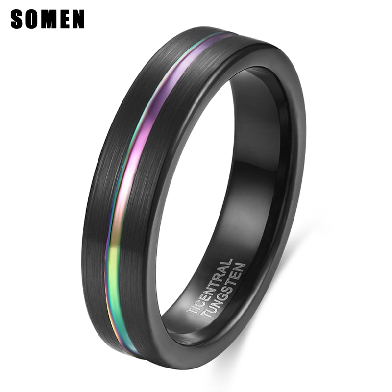 Somen-anillo básico de tungsteno arcoíris para hombre y mujer, sortija de boda clásica para hombre, sortija nupcial minimalista multicolor para LGBT, 5mm